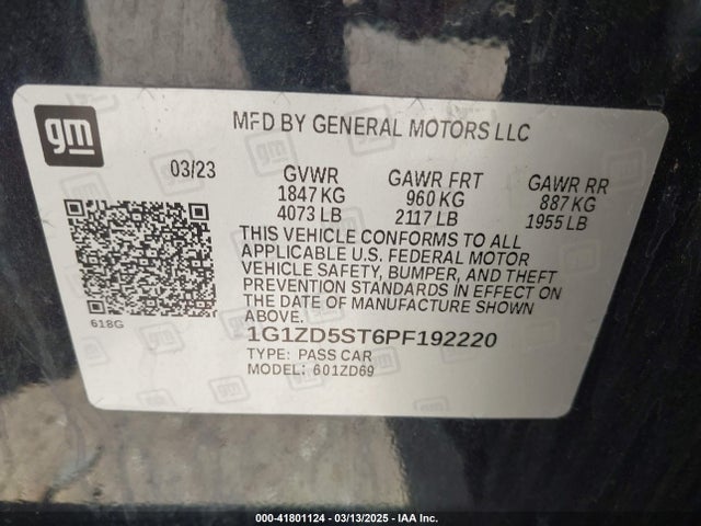 1G1ZD5ST6PF192220 Chevrolet Malibu Fwd 1lt