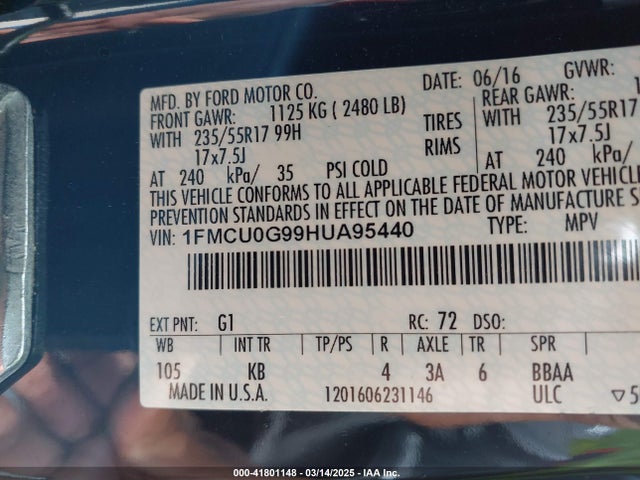 1FMCU0G99HUA95440 Ford ESCAPE SE