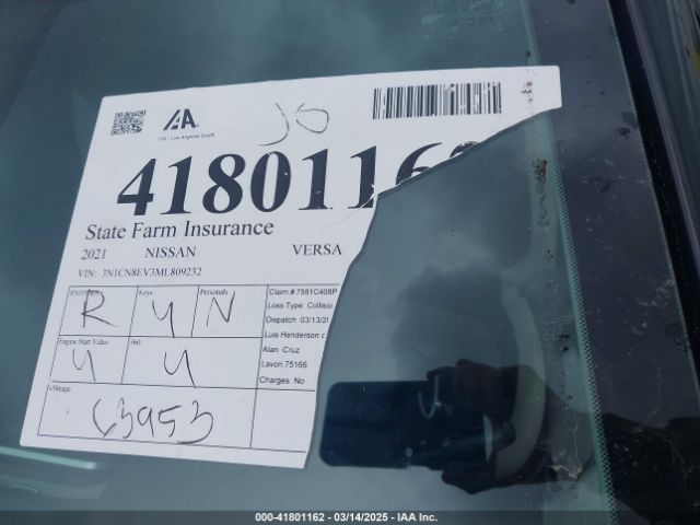 3N1CN8EV3ML809232 Nissan Versa Sv Xtronic Cvt