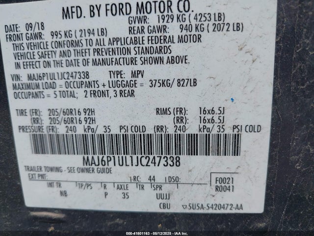 MAJ6P1UL1JC247338 Ford Ecosport Se