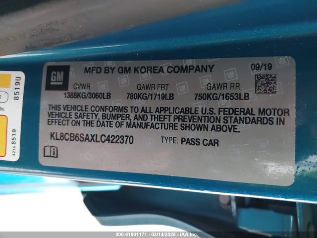KL8CB6SAXLC422370 Chevrolet Spark Fwd Ls Automatic
