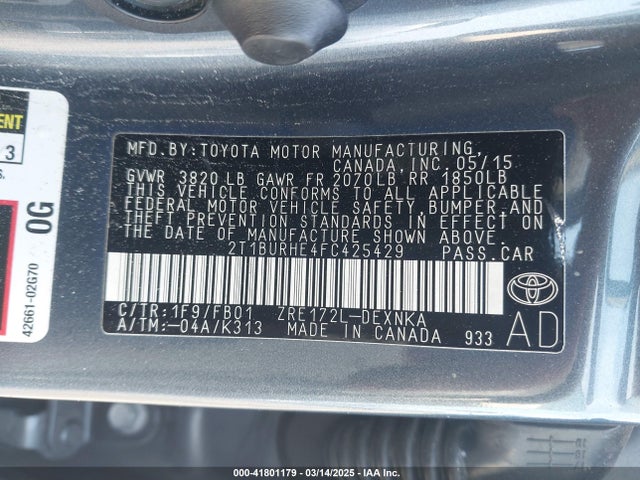 2T1BURHE4FC425429 Toyota COROLLA LE
