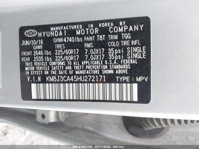 KM8J3CA45HU272171 Hyundai TUCSON SE