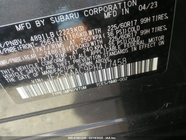 JF2SKAAC9PH477458 Subaru Forester