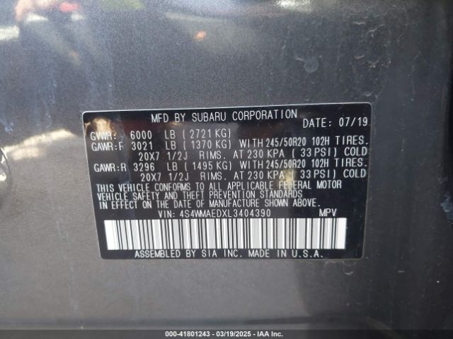 4S4WMAEDXL3404390 Subaru Ascent Premium