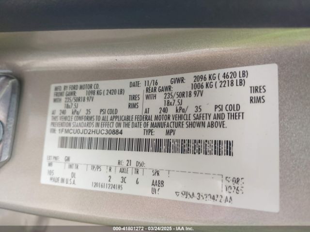 1FMCU0JD2HUC30884 Ford Escape Titanium