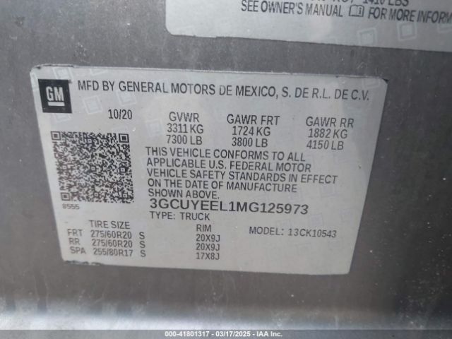 3GCUYEEL1MG125973 Chevrolet Silverado 1500 4wd  Short Bed Rst