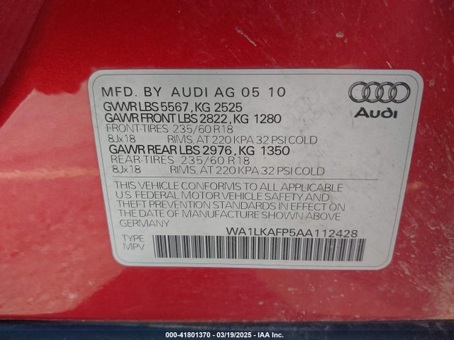 2010 AUDI Q5 WA1LKAFP5AA112428 Photo 8