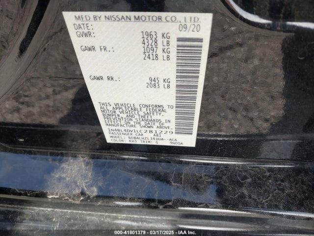 1N4BL4DV1LC281229 Nissan Altima Sv Fwd