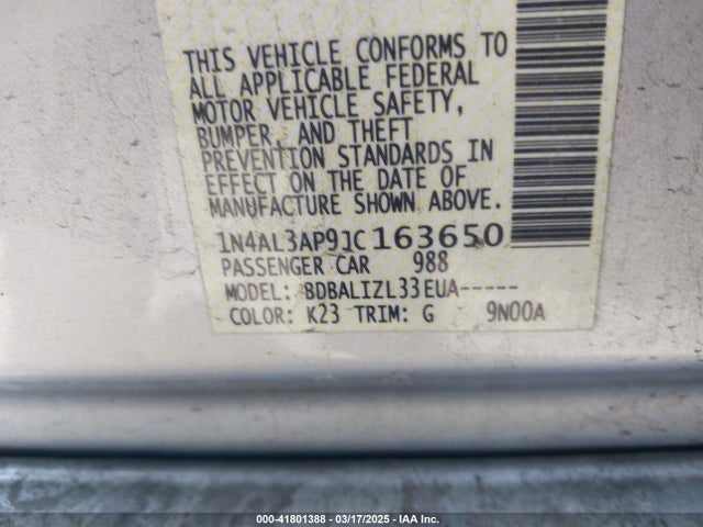 1N4AL3AP9JC163650 Nissan Altima 2.5 Sv