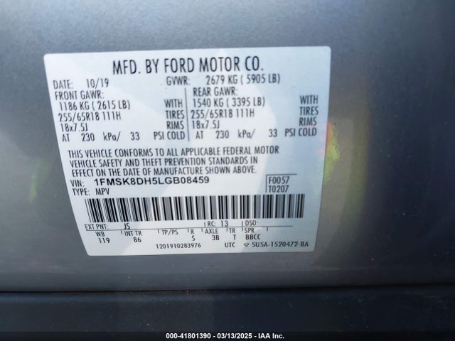 1FMSK8DH5LGB08459 Ford EXPLORER XLT