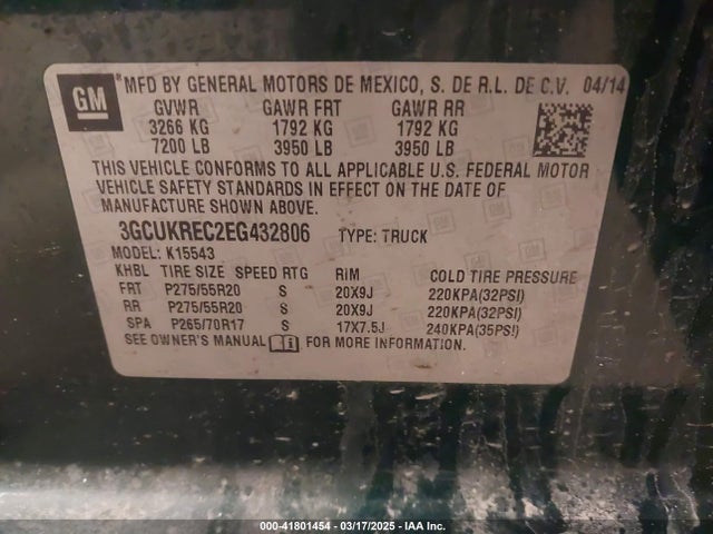 3GCUKREC2EG432806 Chevrolet Silverado 1500 1lt