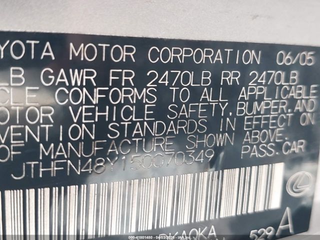 2005 LEXUS SC 430 JTHFN48Y150070349 Photo 8