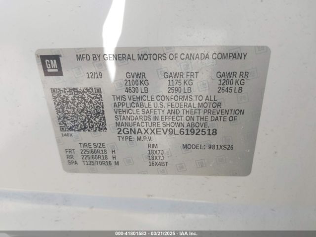 2GNAXXEV9L6192518 Chevrolet Equinox Awd Premier 1.5l Turbo