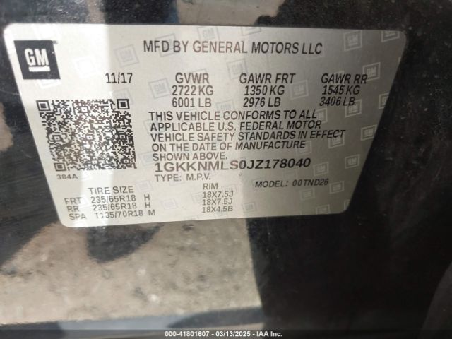 1GKKNMLS0JZ178040 GMC Acadia Slt-1