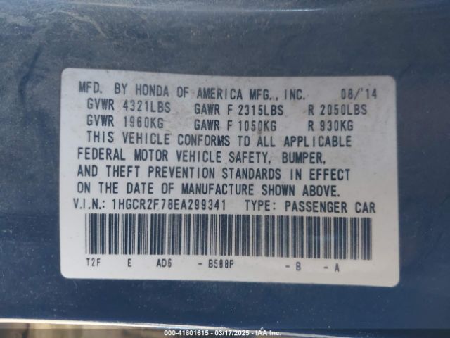 1HGCR2F78EA299341 Honda ACCORD EX