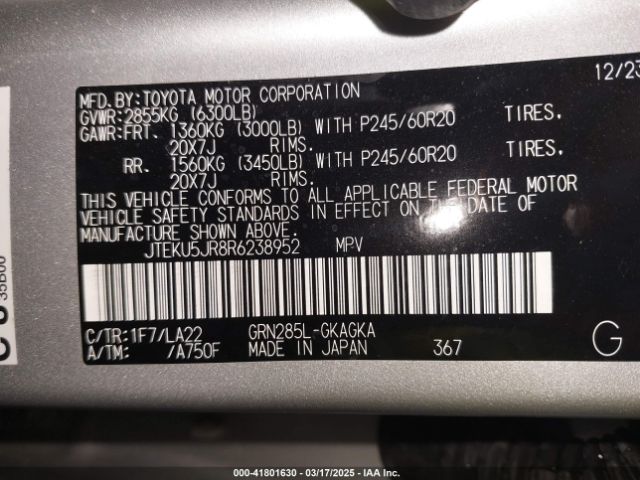 JTEKU5JR8R6238952 Toyota 4runner Limited