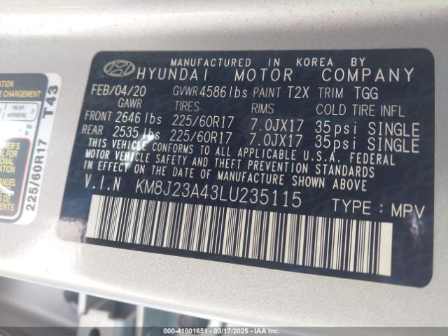 KM8J23A43LU235115 Hyundai TUCSON SE