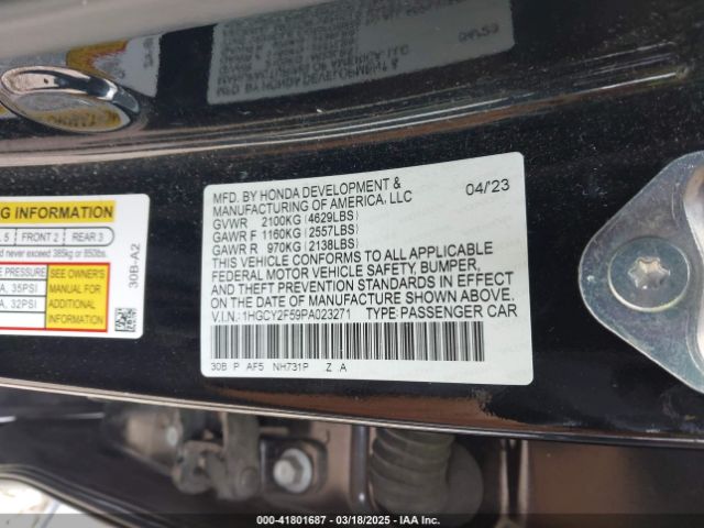 1HGCY2F59PA023271 Honda Accord Hybrid Sport