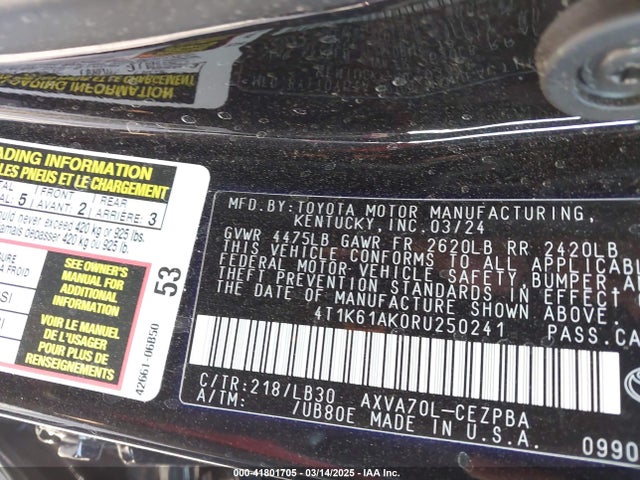 4T1K61AK0RU250241 Toyota CAMRY XSE