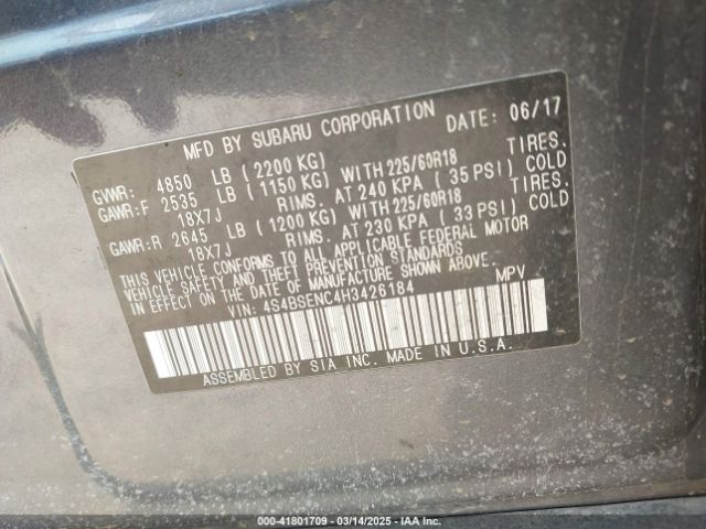 4S4BSENC4H3426184 Subaru Outback 3.6r Limited