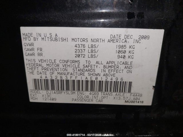 2010 MITSUBISHI GALANT 4A32B3FF1AE012496 Photo 8