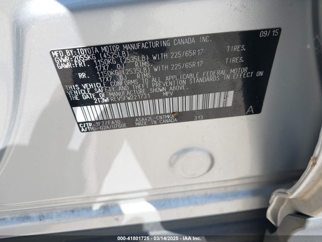 2T3WFREV5FW221731 Toyota Rav4 Xle