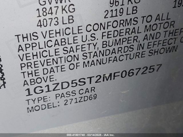 1G1ZD5ST2MF067257 Chevrolet Malibu Fwd Lt