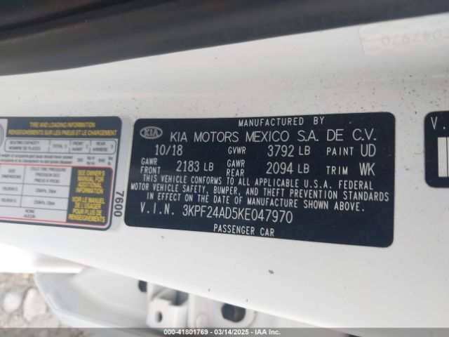 3KPF24AD5KE047970 KIA FORTE FE