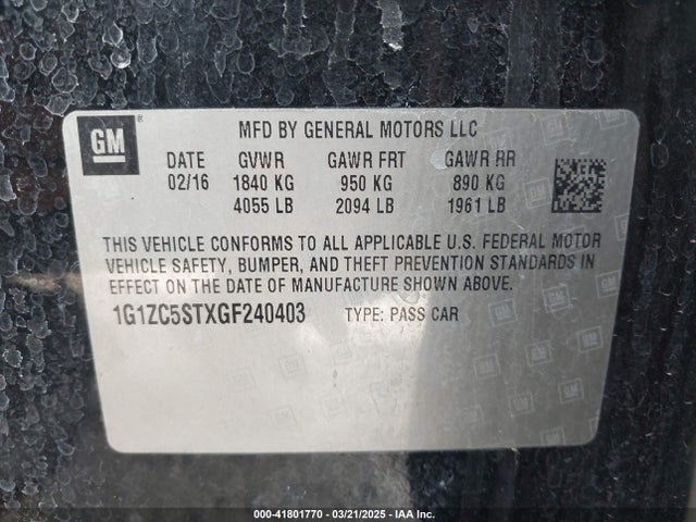 1G1ZC5STXGF240403 Chevrolet Malibu 1fl