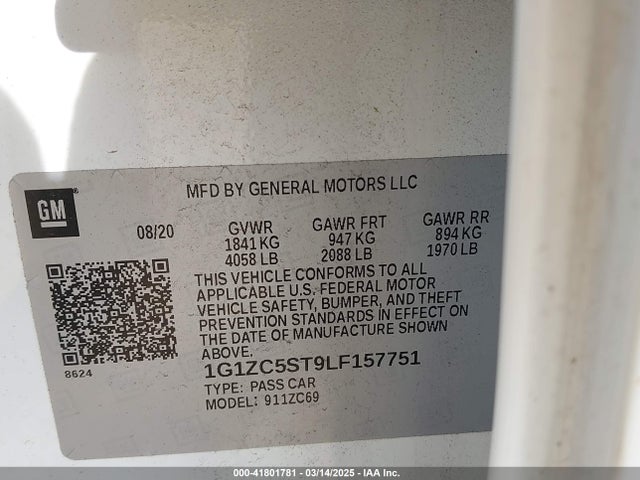 1G1ZC5ST9LF157751 Chevrolet Malibu Fwd 1fl
