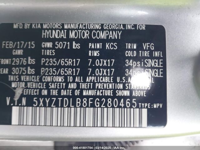 5XYZTDLB8FG280465 Hyundai Santa Fe Sport 2.4l
