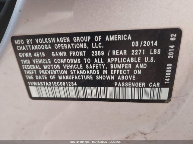 1VWAS7A31EC091234 Volkswagen Passat 1.8t S