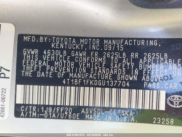 4T1BF1FK0GU137704 Toyota CAMRY SE