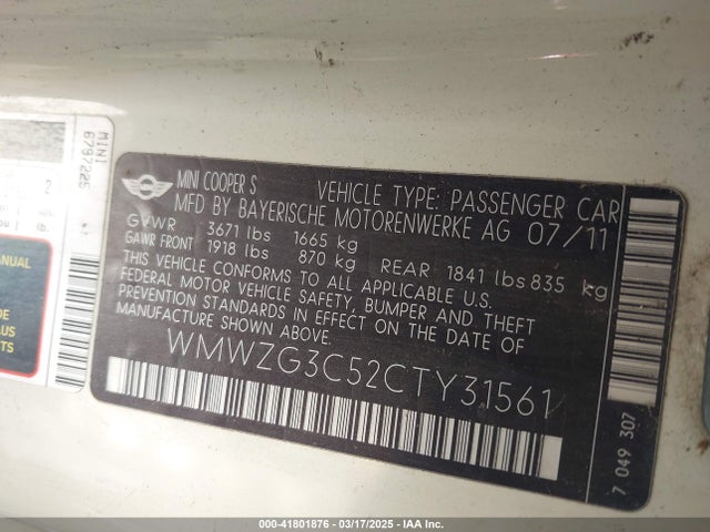 2012 MINI COOPER S CLUBMAN WMWZG3C52CTY31561 Photo 8