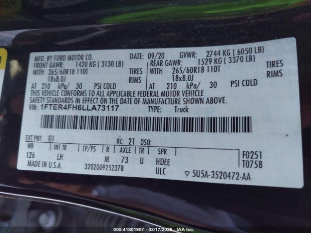 1FTER4FH6LLA73117 Ford Ranger Xlt
