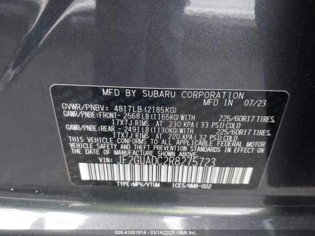 JF2GUADC2R8275723 Subaru Crosstrek Premium