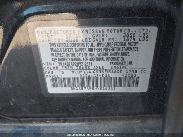 3N1AB7AP2HY212311 Nissan SENTRA SL