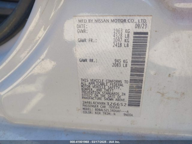 1N4BL4CVXRN326652 Nissan Altima Sr Fwd