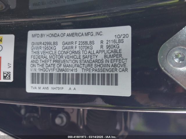 1HGCV1F12MA001415 Honda ACCORD LX
