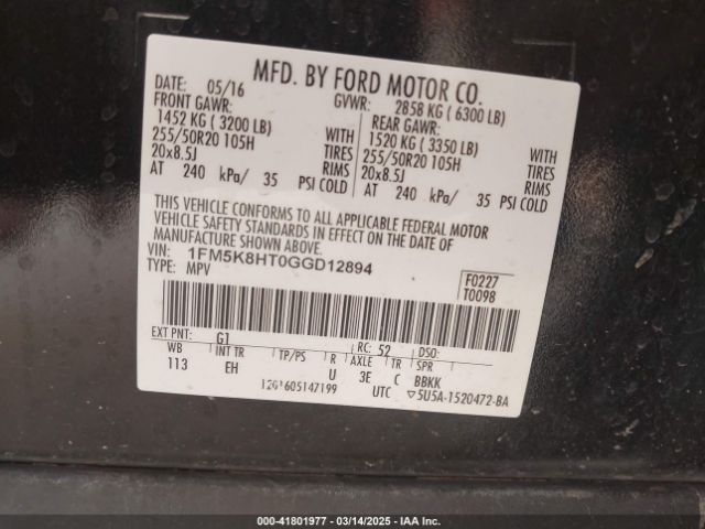 1FM5K8HT0GGD12894 Ford Explorer Platinum