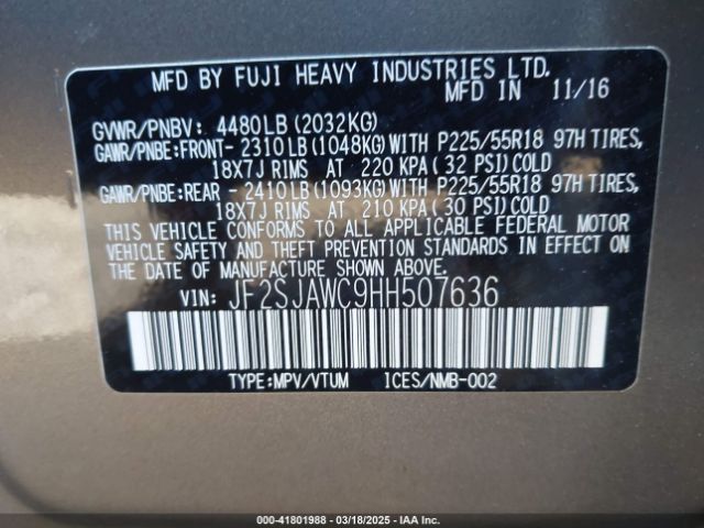 JF2SJAWC9HH507636 Subaru Forester 2.5i Touring