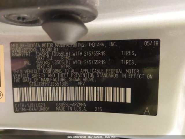 5TDJZRFH7JS551309 Toyota Highlander Se