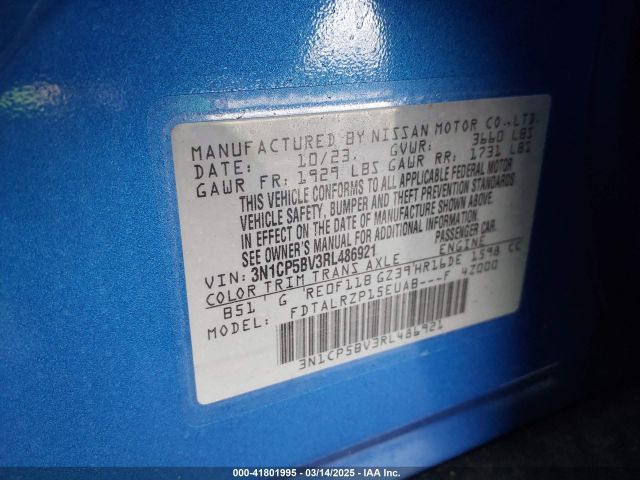 3N1CP5BV3RL486921 Nissan Kicks S Xtronic Cvt