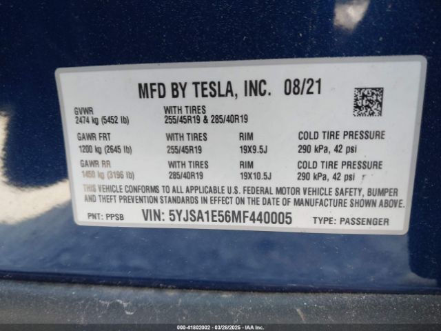 5YJSA1E56MF440005 Tesla Model S Long Range Dual Motor All-wheel Drive