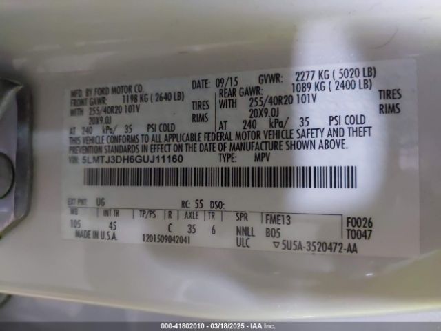 5LMTJ3DH6GUJ11160 Lincoln Mkc Reserve