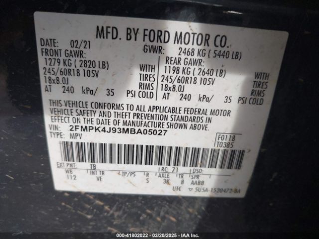 2FMPK4J93MBA05027 Ford EDGE SEL