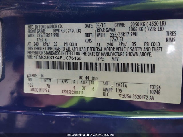 1FMCU0GX4FUC76165 Ford ESCAPE SE