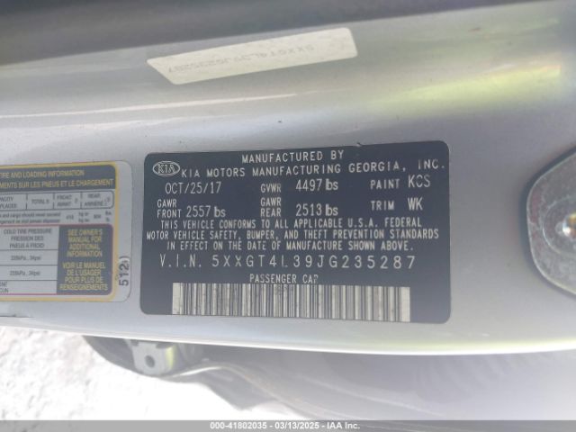 5XXGT4L39JG235287 KIA Optima Lx