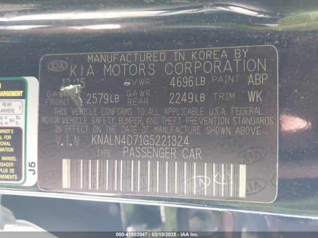 KIA Cadenza 2016 KNALN4D71G5221324 Image 9